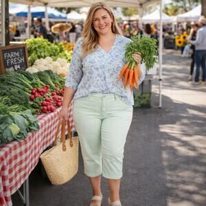 NYDJ Marilyn Crop Cuff Jean 18W Desert Dew Mint Green Lift Tuck Straight Leg NWT